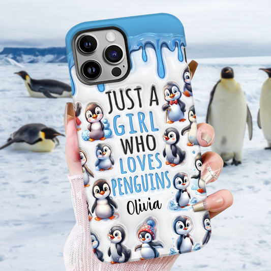 Juste une fille qui aime les pingouins - Coque de téléphone personnalisée avec impression intégrale « Amoureuse des pingouins »
