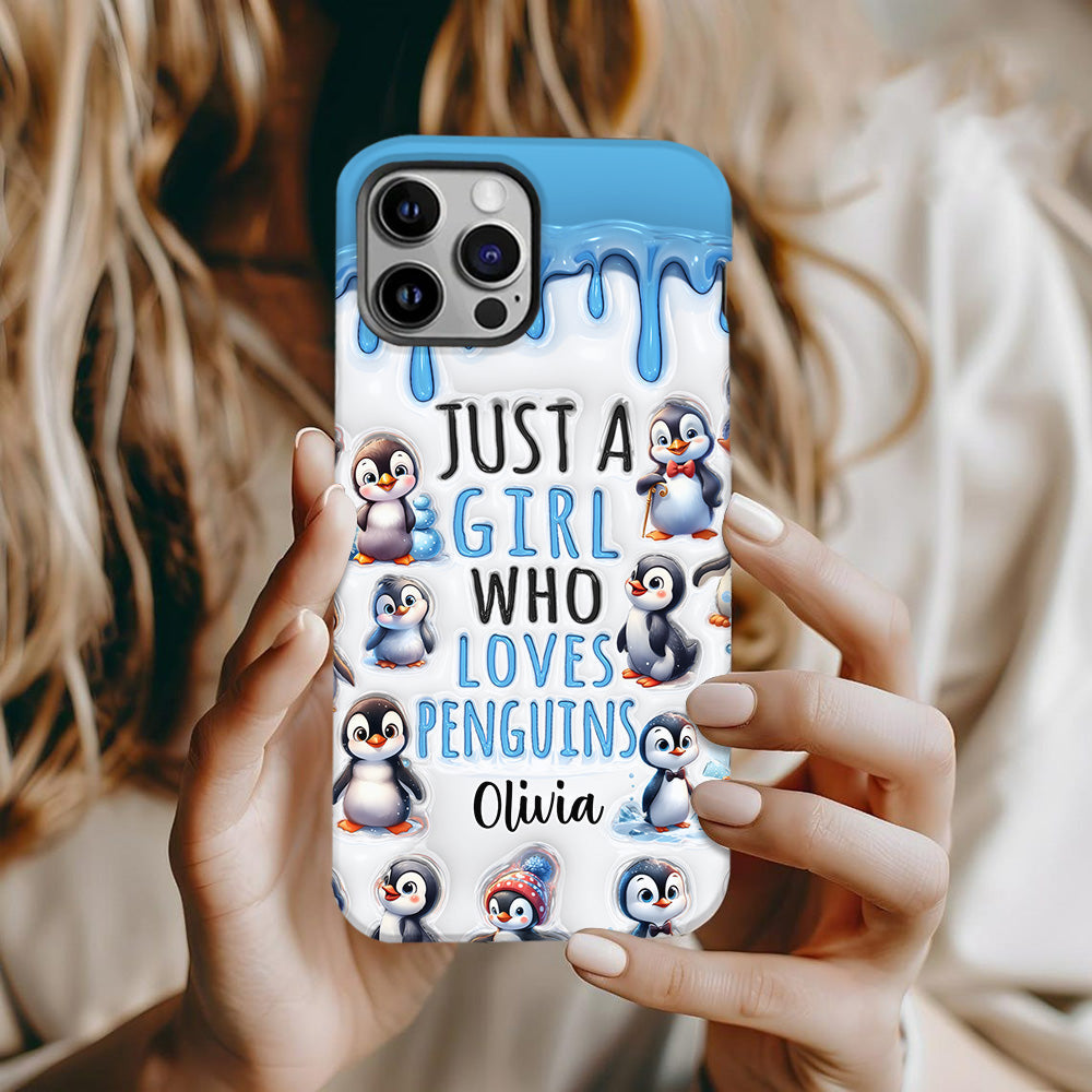 Juste une fille qui aime les pingouins - Coque de téléphone personnalisée avec impression intégrale « Amoureuse des pingouins »