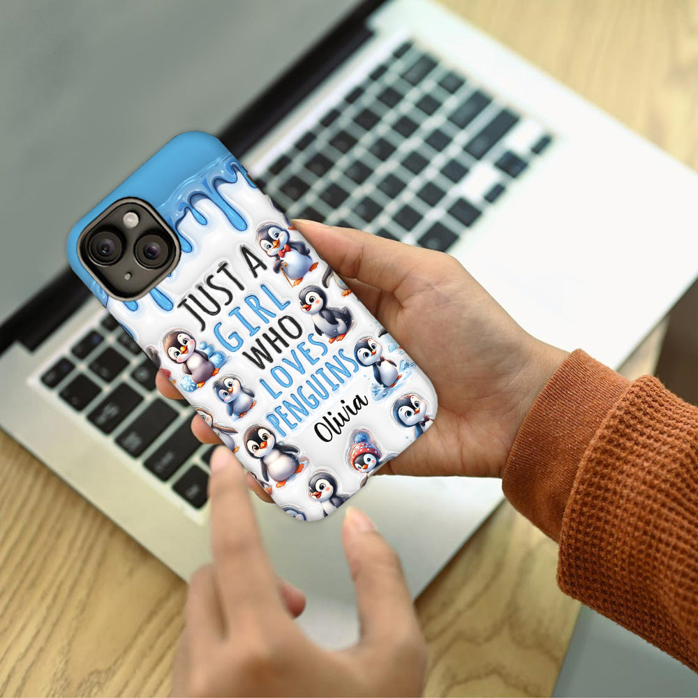 Juste une fille qui aime les pingouins - Coque de téléphone personnalisée avec impression intégrale « Amoureuse des pingouins »