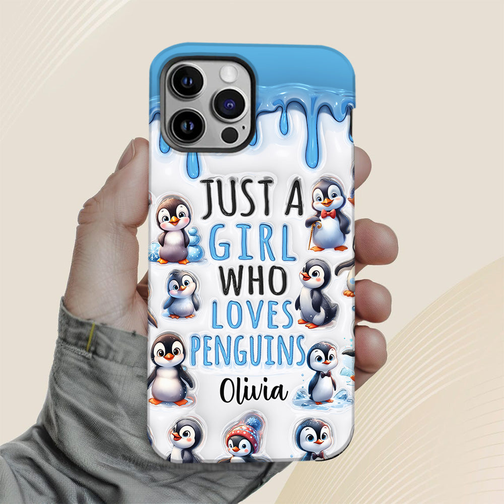 Juste une fille qui aime les pingouins - Coque de téléphone personnalisée avec impression intégrale « Amoureuse des pingouins »
