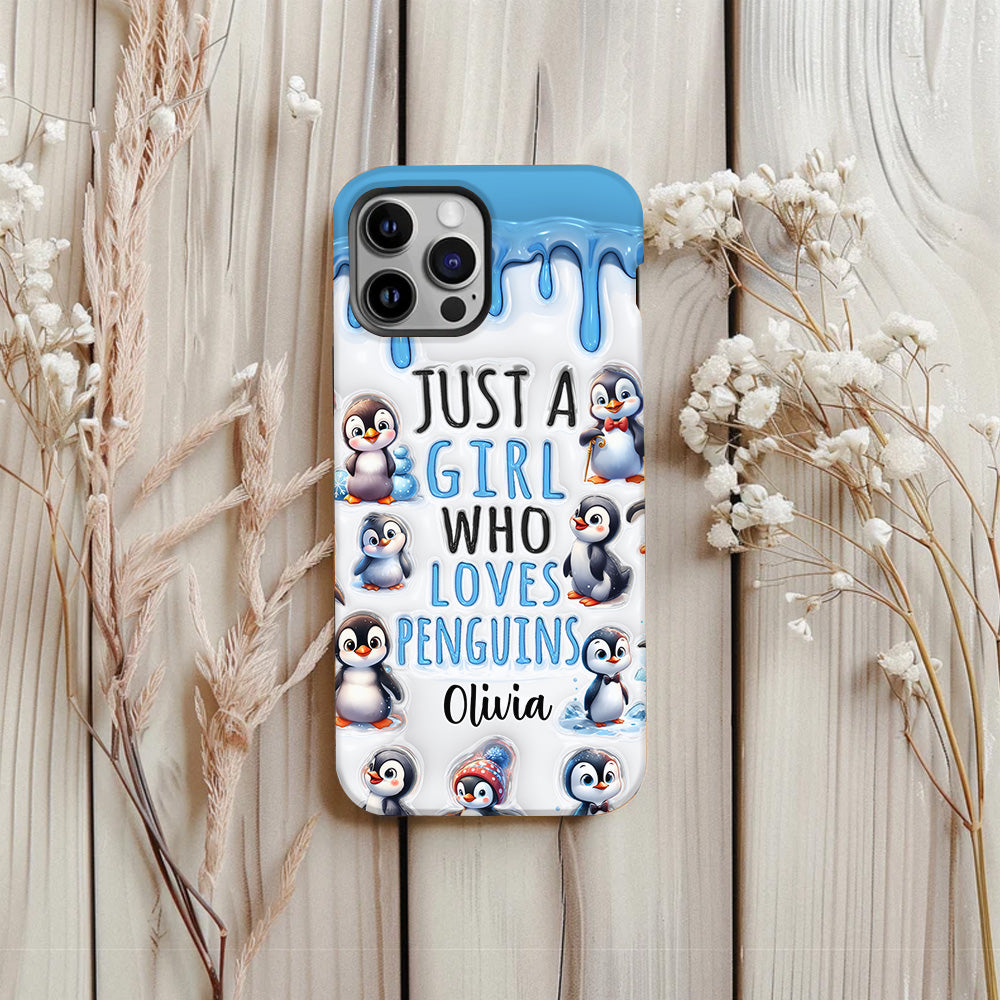Juste une fille qui aime les pingouins - Coque de téléphone personnalisée avec impression intégrale « Amoureuse des pingouins »