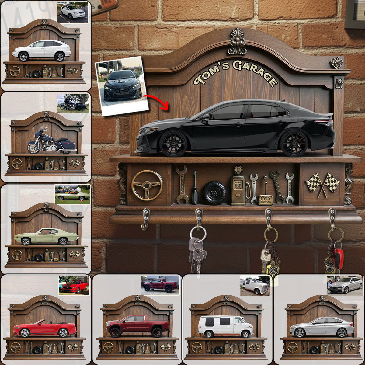 Porte-clés personnalisé à partir d'une photo pour votre garage - Porte-clés suspendu sur mesure pour les passionnés d'automobile