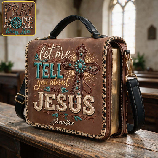 Erzählen Sie mir von meinem Jesus - Personalisierte Christliche Lederbibel Tasche