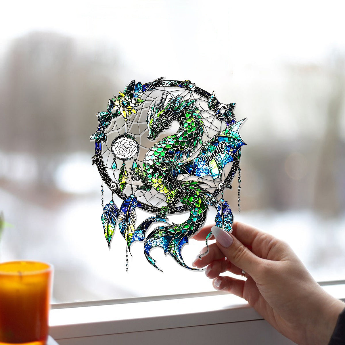 Mystischer Drache – Personalisierter Drachen-Fensterhänger als Sonnenfänger 