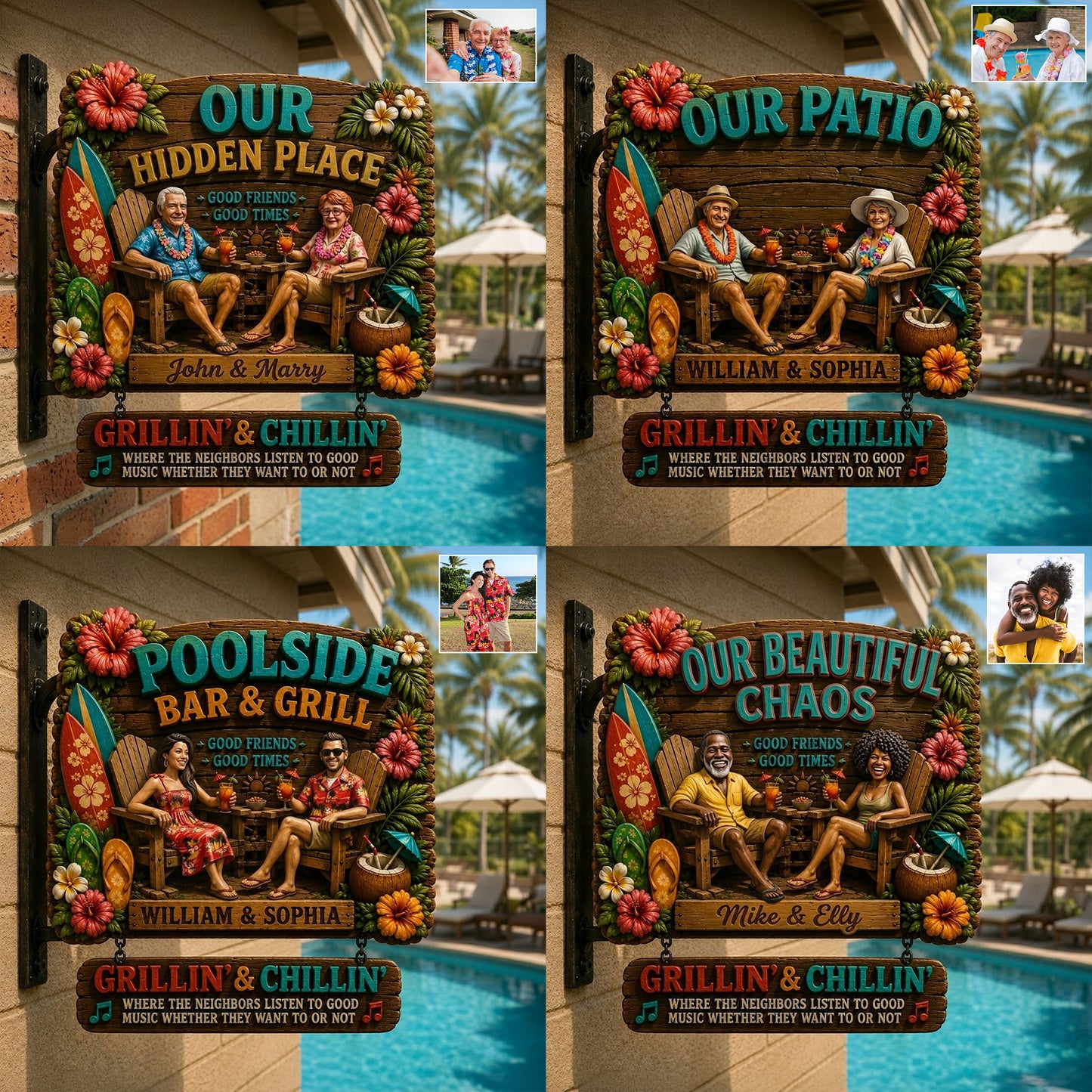Willkommen an unserem Pool, Poolschild - Personalisierte Holz-Wandschilder