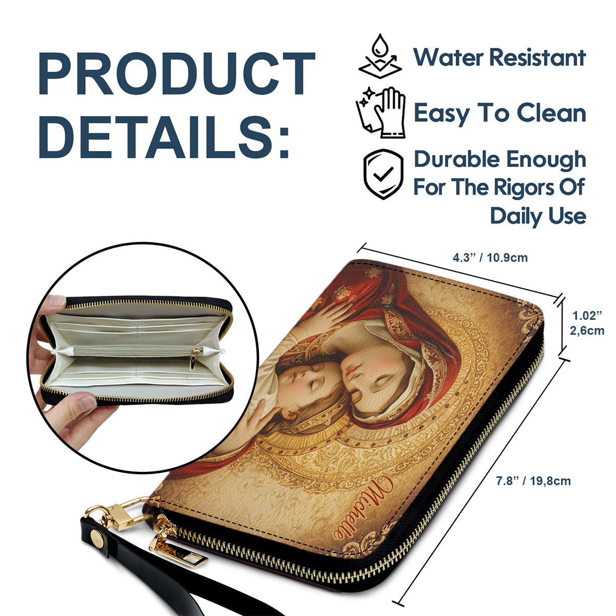 Personalisierte christliche Lederhandtasche und lange Ledergeldbörse – Personalisierte christliche Handtasche und Geldbörse aus Leder
