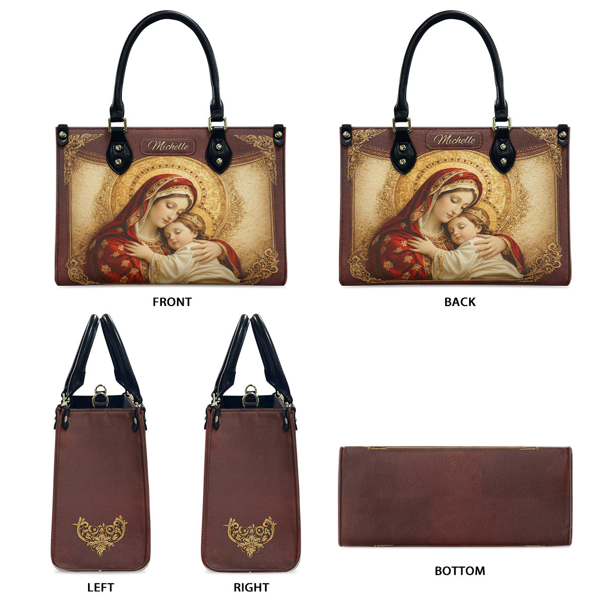 Personalisierte christliche Lederhandtasche und lange Ledergeldbörse – Personalisierte christliche Handtasche und Geldbörse aus Leder