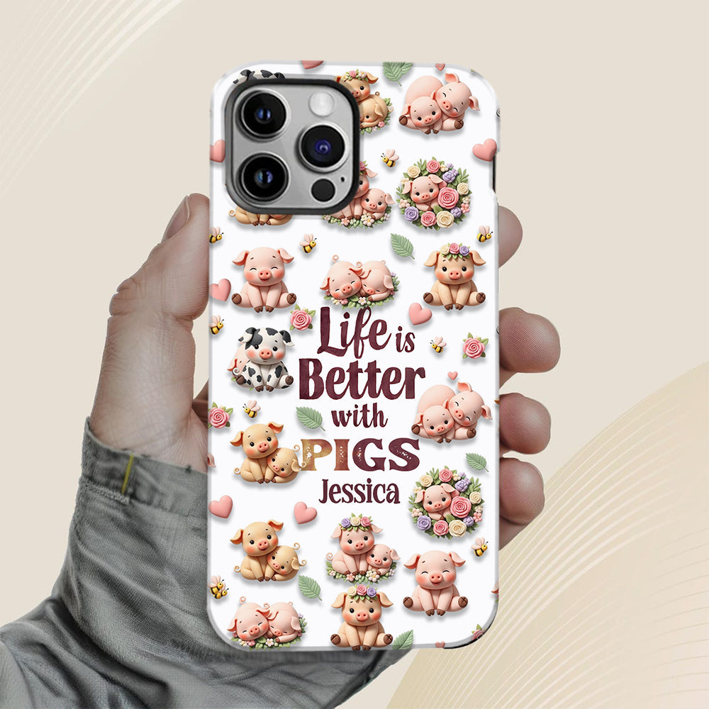 Einfach ein Mädchen, das Schweine liebt – Personalisierte Handyhülle mit Schweinemotiv