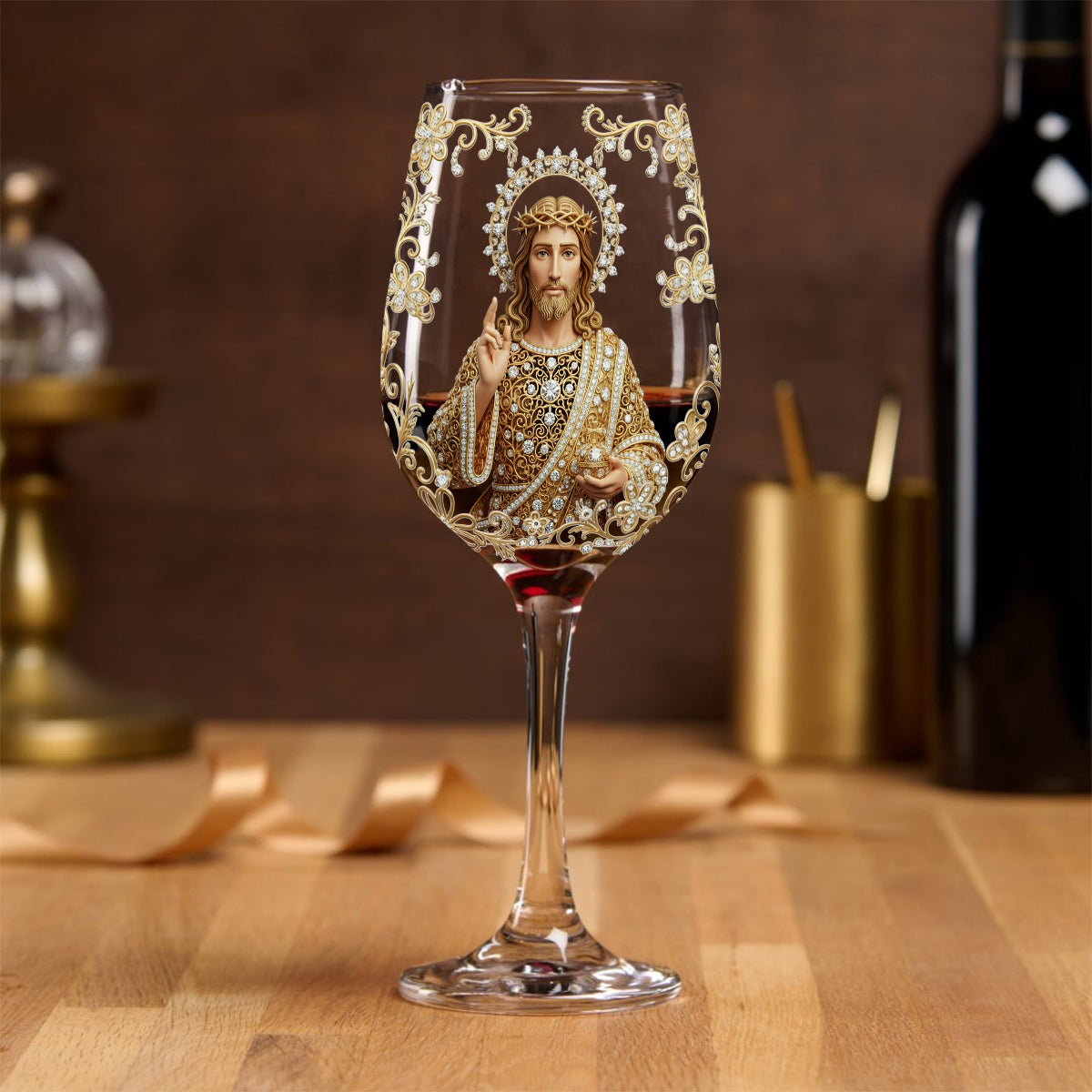 Jésus Noël Joyeux et Lumineux - Verre à vin chrétien personnalisé à longue tige