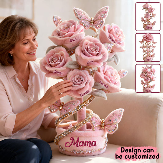 Omas und Mamas Garten – Personalisiertes Kissen in Mutterform aus Kunstfell