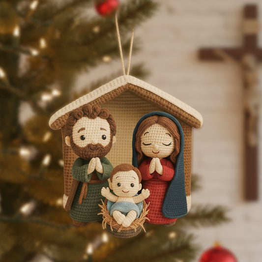 Krippenszene Jesus – Personalisierter christlicher handgefertigter Häkelschmuck