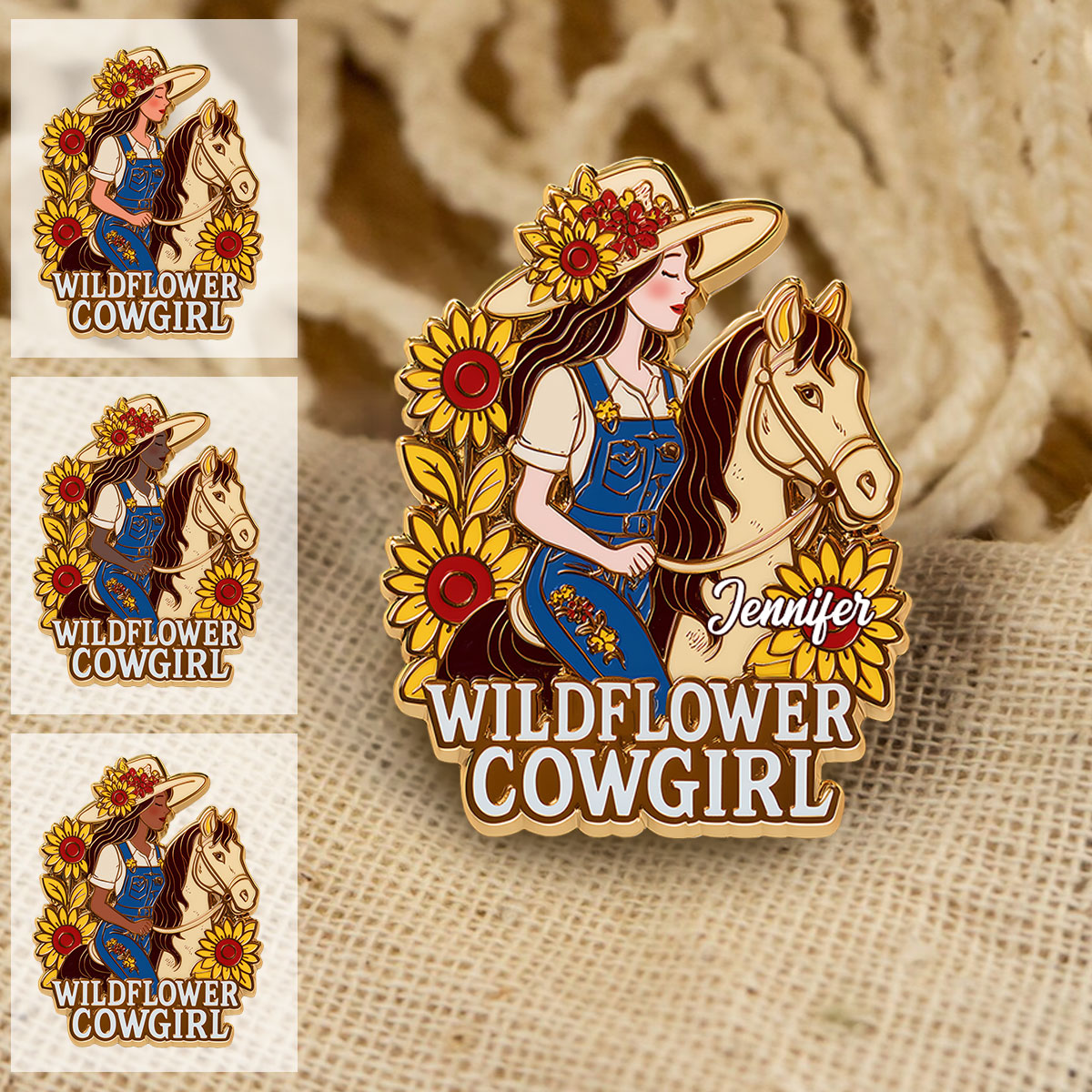 Cowgirl Wildflower – Personalisierte Cowgirl-Anstecknadel