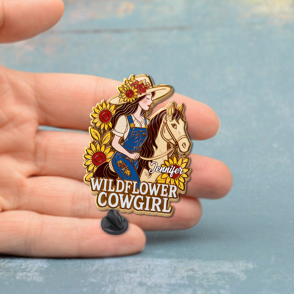 Cowgirl Wildflower – Personalisierte Cowgirl-Anstecknadel
