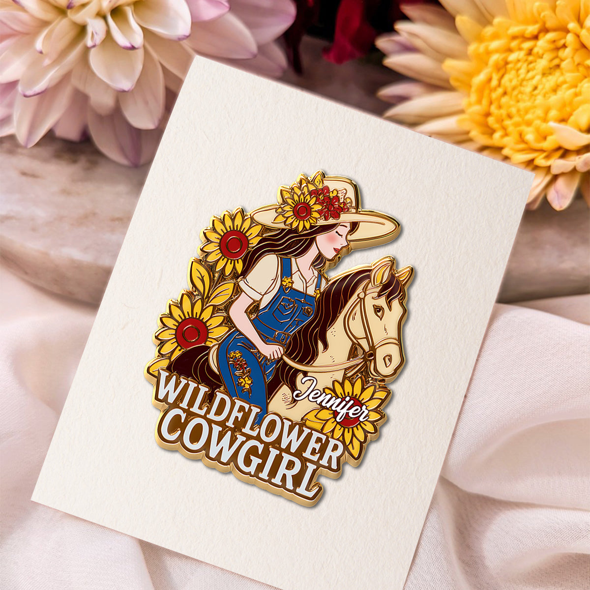 Cowgirl Wildflower – Personalisierte Cowgirl-Anstecknadel