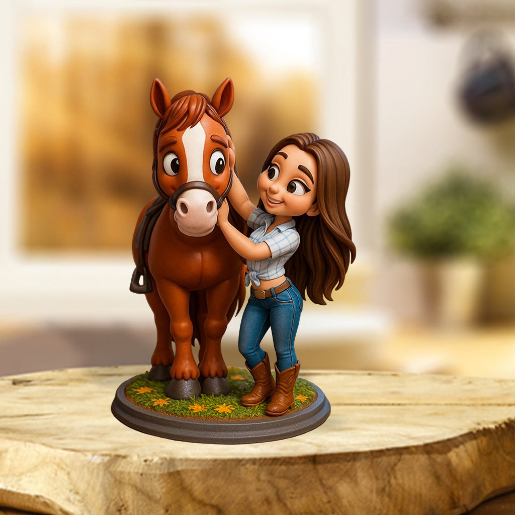 Plaque acrylique personnalisée en forme de cheval, style cartoon - J'adore les chevaux