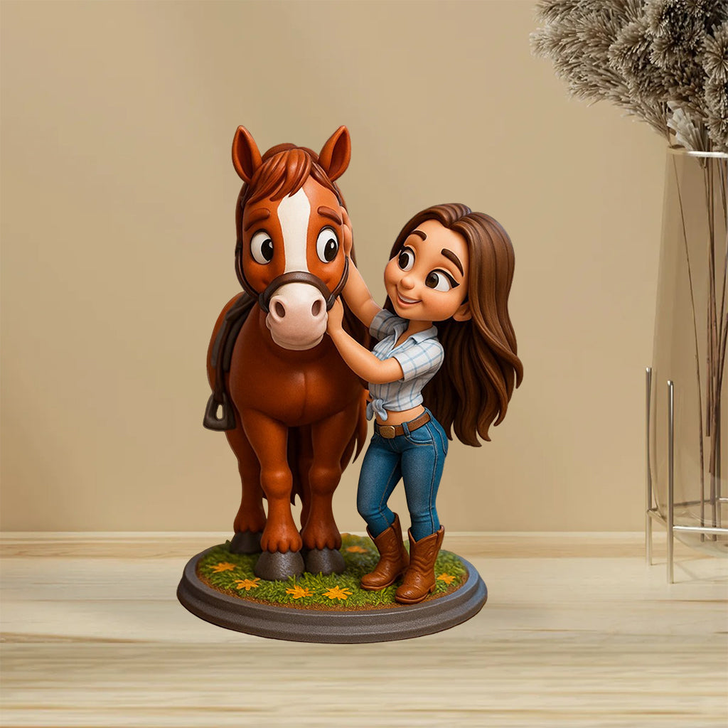 Plaque acrylique personnalisée en forme de cheval, style cartoon - J'adore les chevaux