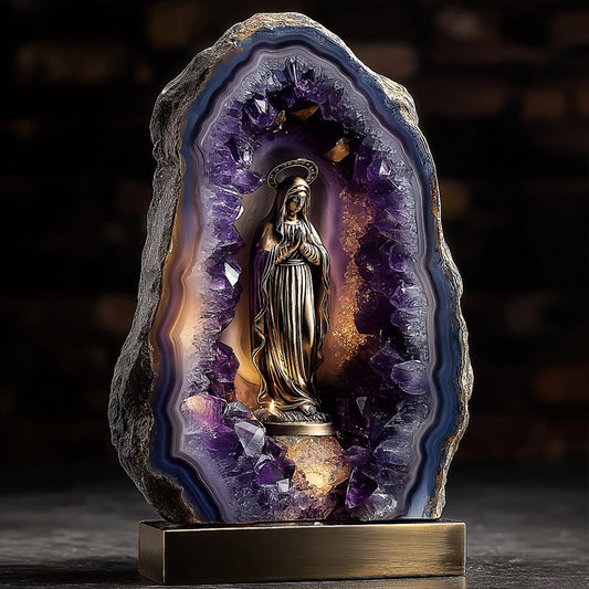 Plaque en acrylique personnalisée style améthyste représentant la Vierge Marie
