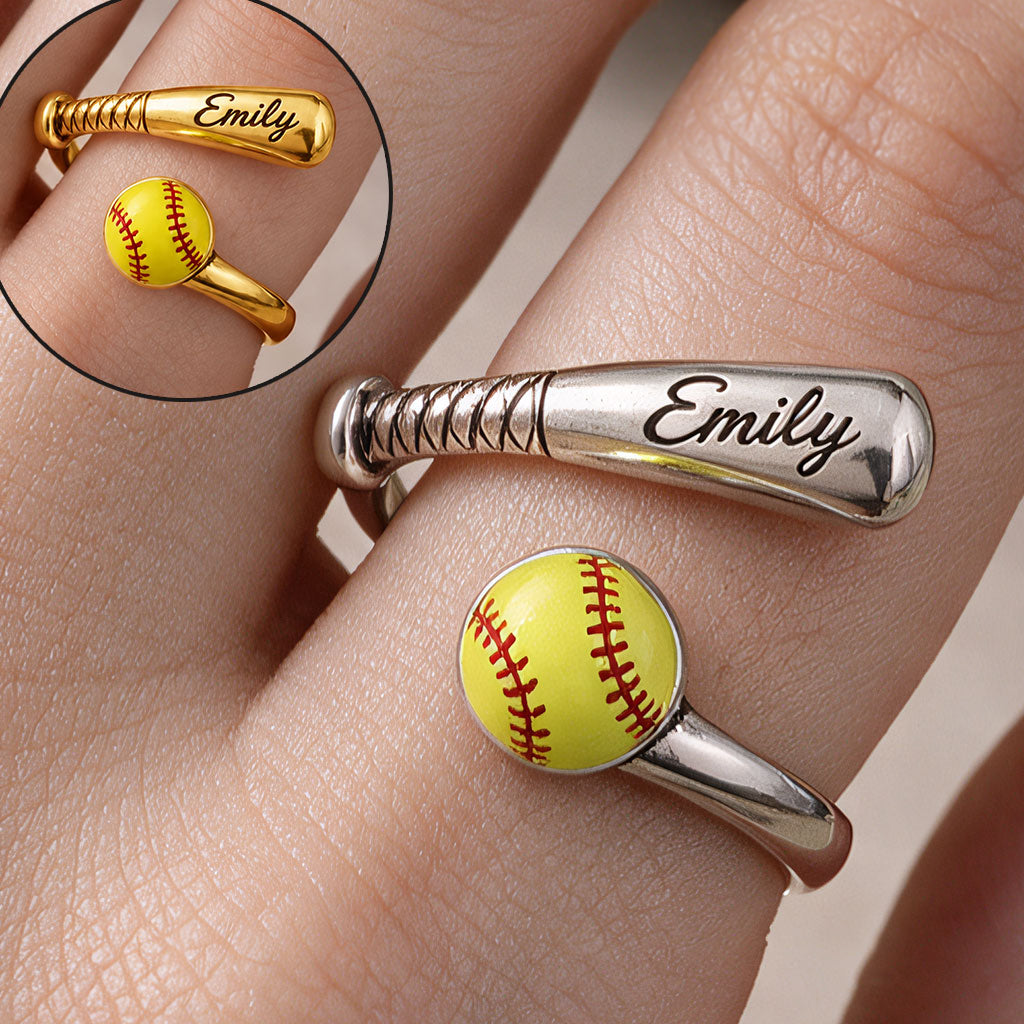 Love Softball, Baseball - Personalized Softball Adjustable Shaped Ring