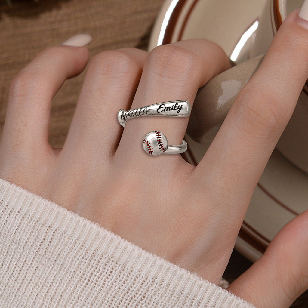 Love Softball, Baseball - Personalized Softball Adjustable Shaped Ring