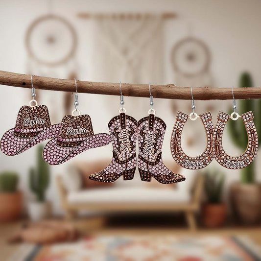 La vie de cowgirl étincelante - Boucles d'oreilles de cowgirl personnalisées