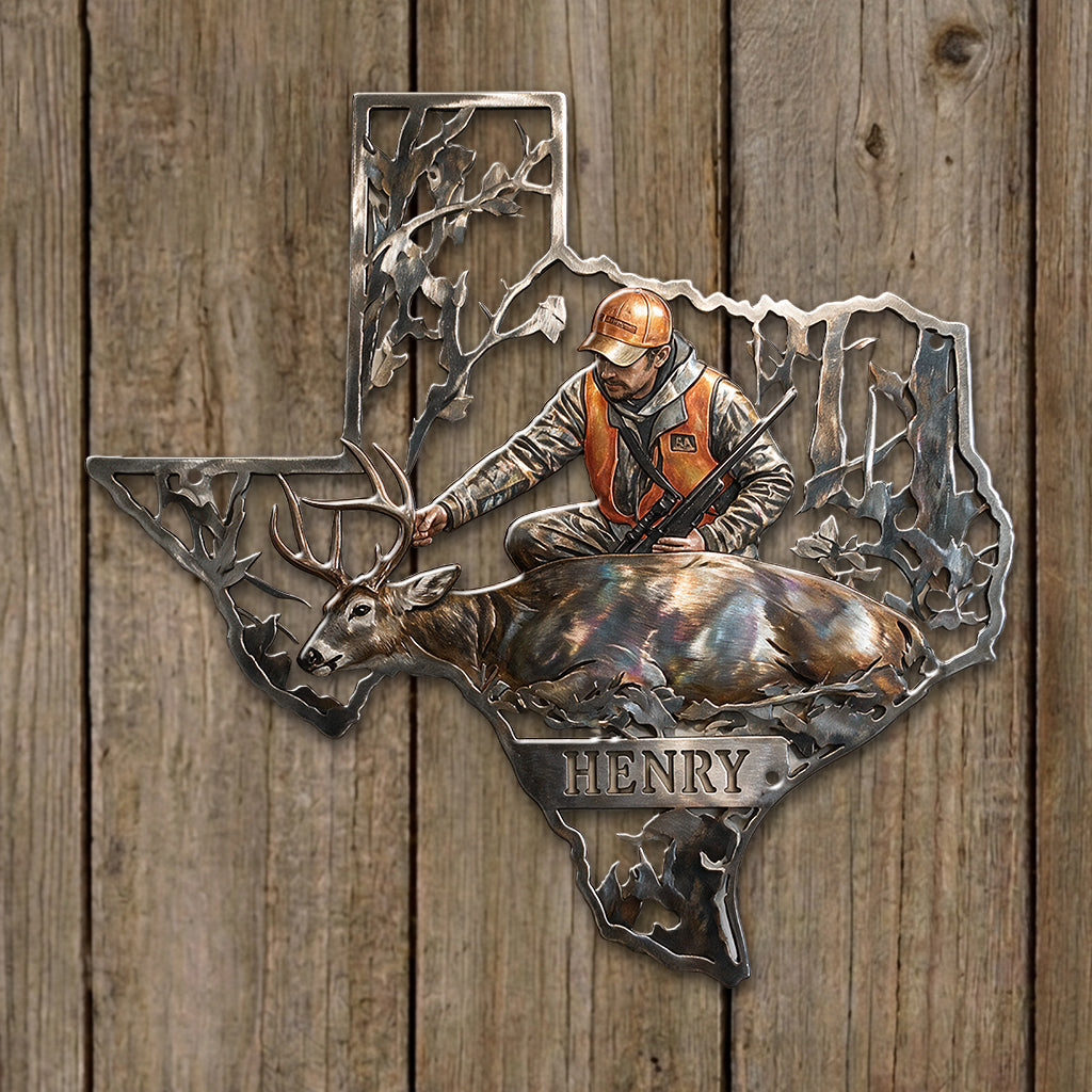US State Hunting Metal Sign - Personalized Hunting 3D Printed Cut Metal Sign