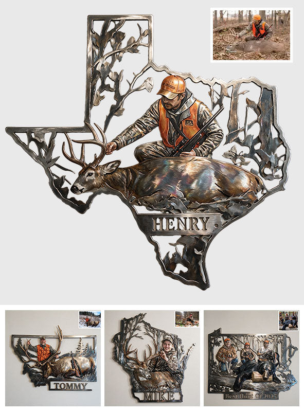 US State Hunting Metal Sign - Personalized Hunting 3D Printed Cut Metal Sign