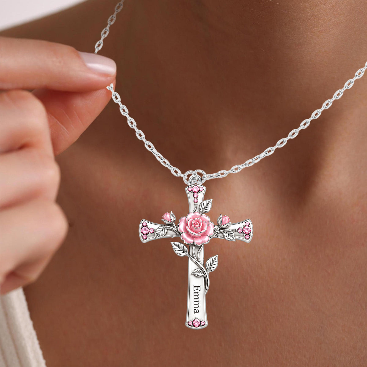 Glaube Geburtstagsblumen Kreuz Geschenk für Mama, Oma & Freunde - Personalisierte Selbstliebe Metallanhänger Halskette