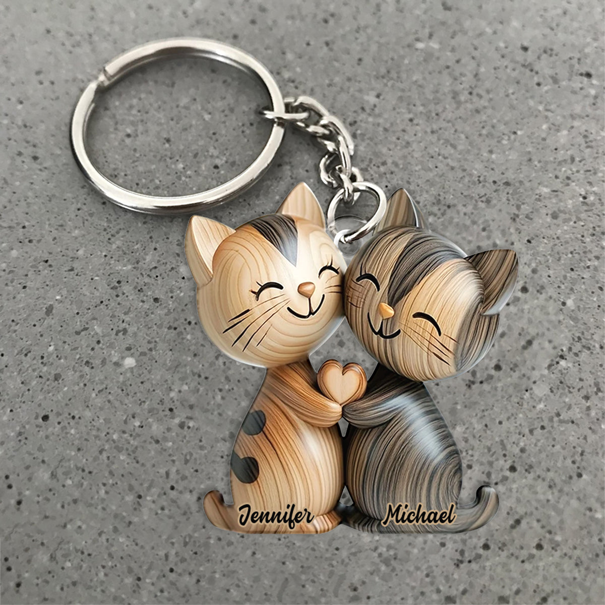 Niedliches Katzenpärchen – personalisierter Katzen-Schlüsselanhänger