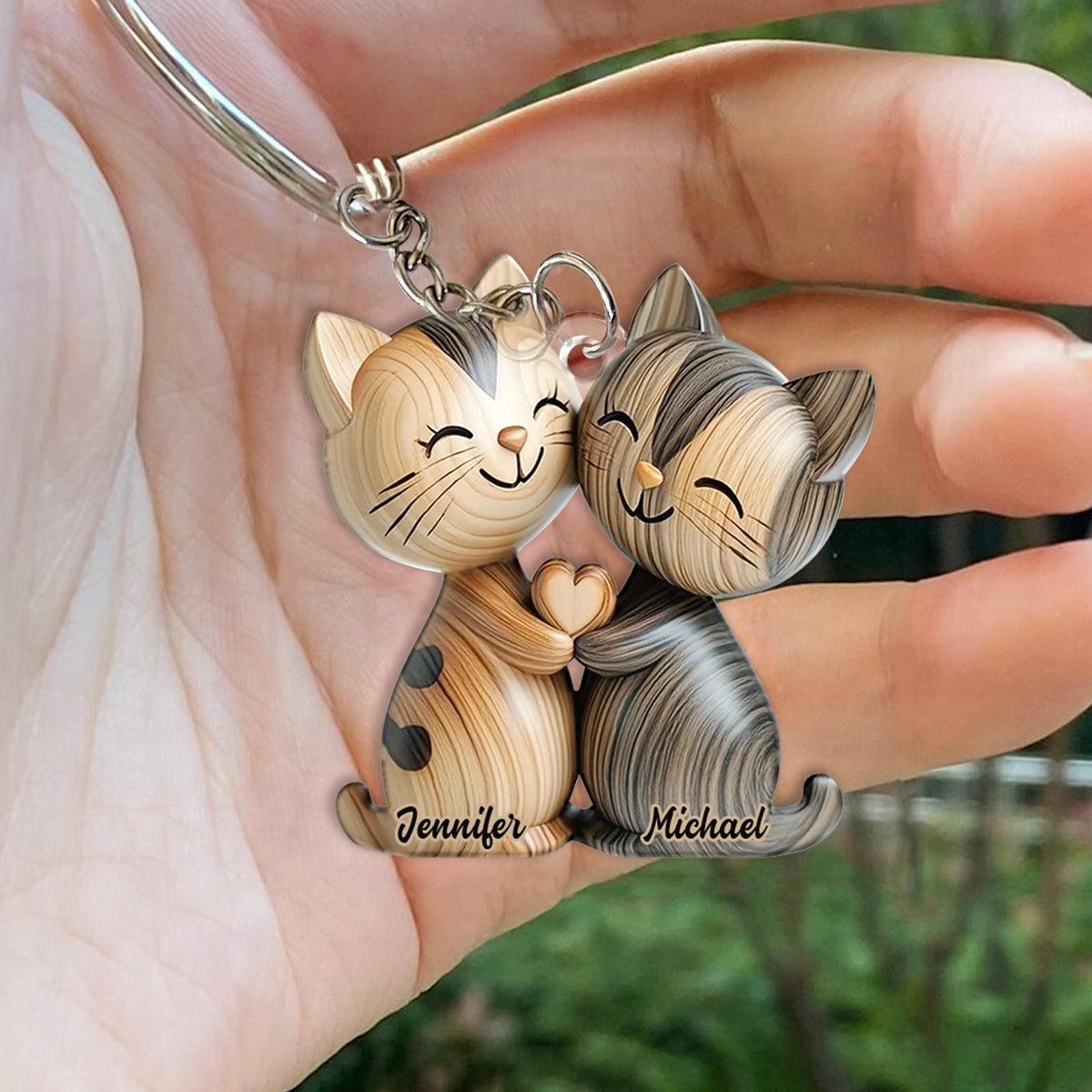 Niedliches Katzenpärchen – personalisierter Katzen-Schlüsselanhänger