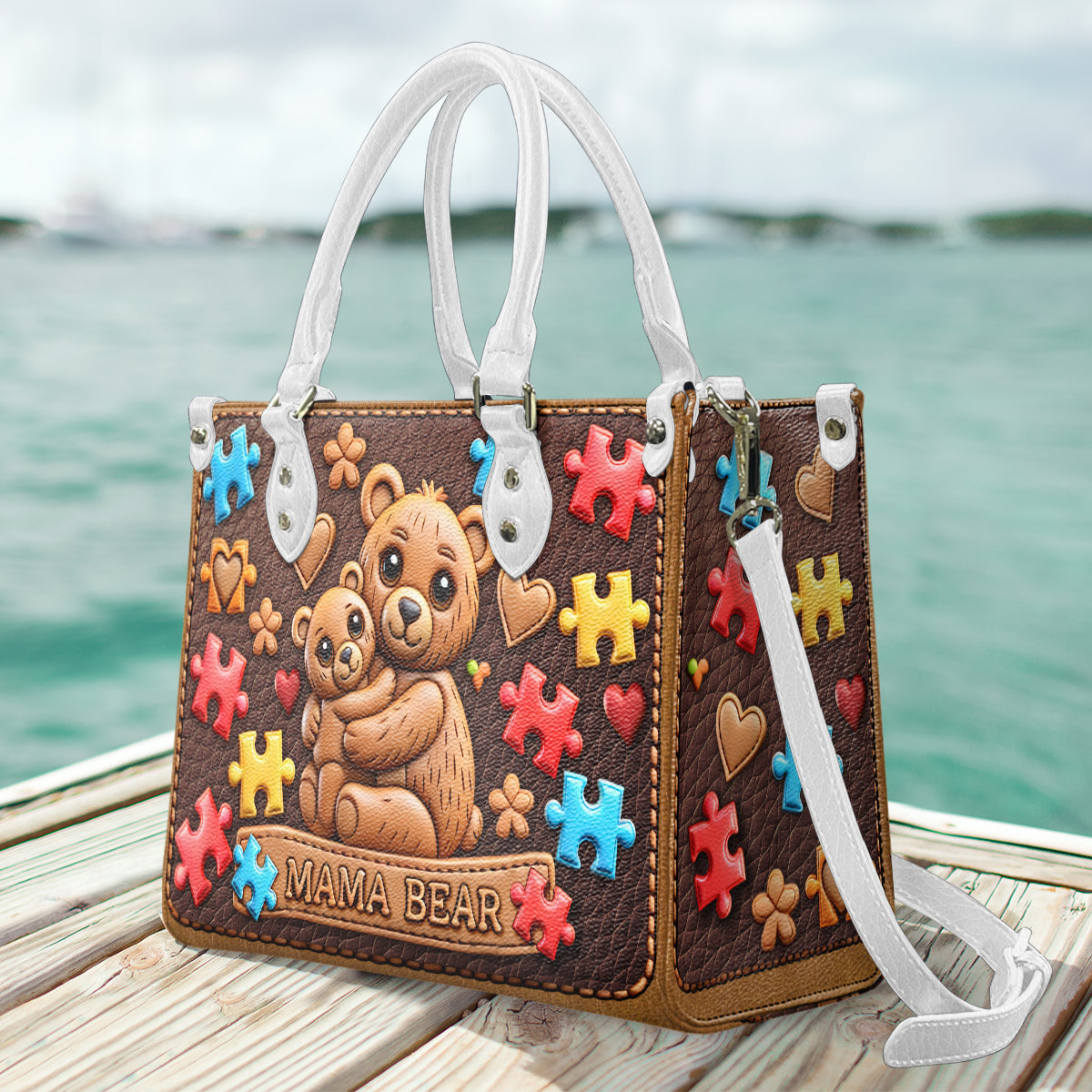 Sac à main en cuir Mama Bear - Sensibilisation à l'autisme