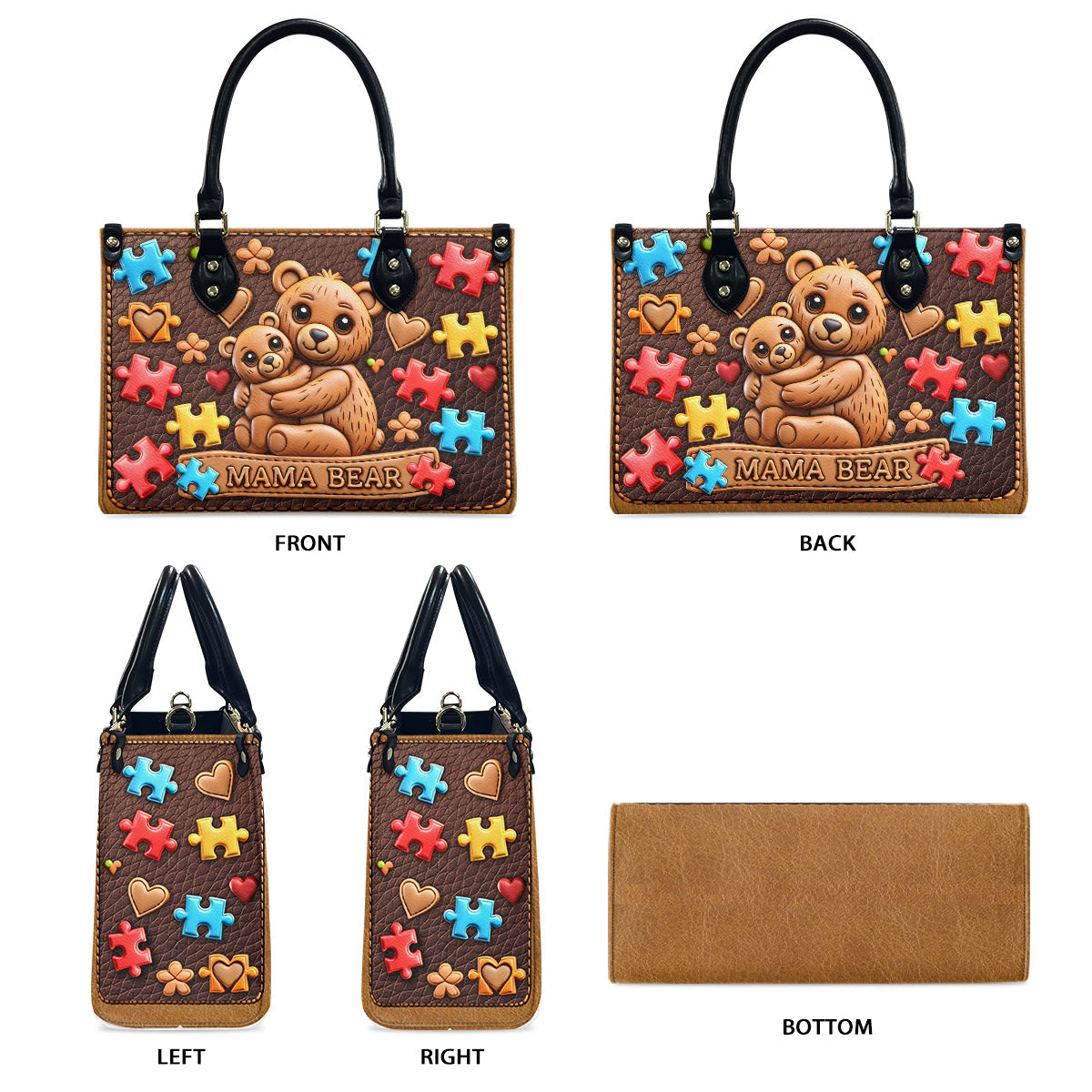 Sac à main en cuir Mama Bear - Sensibilisation à l'autisme