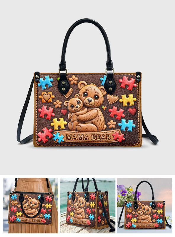 Sac à main en cuir Mama Bear - Sensibilisation à l'autisme