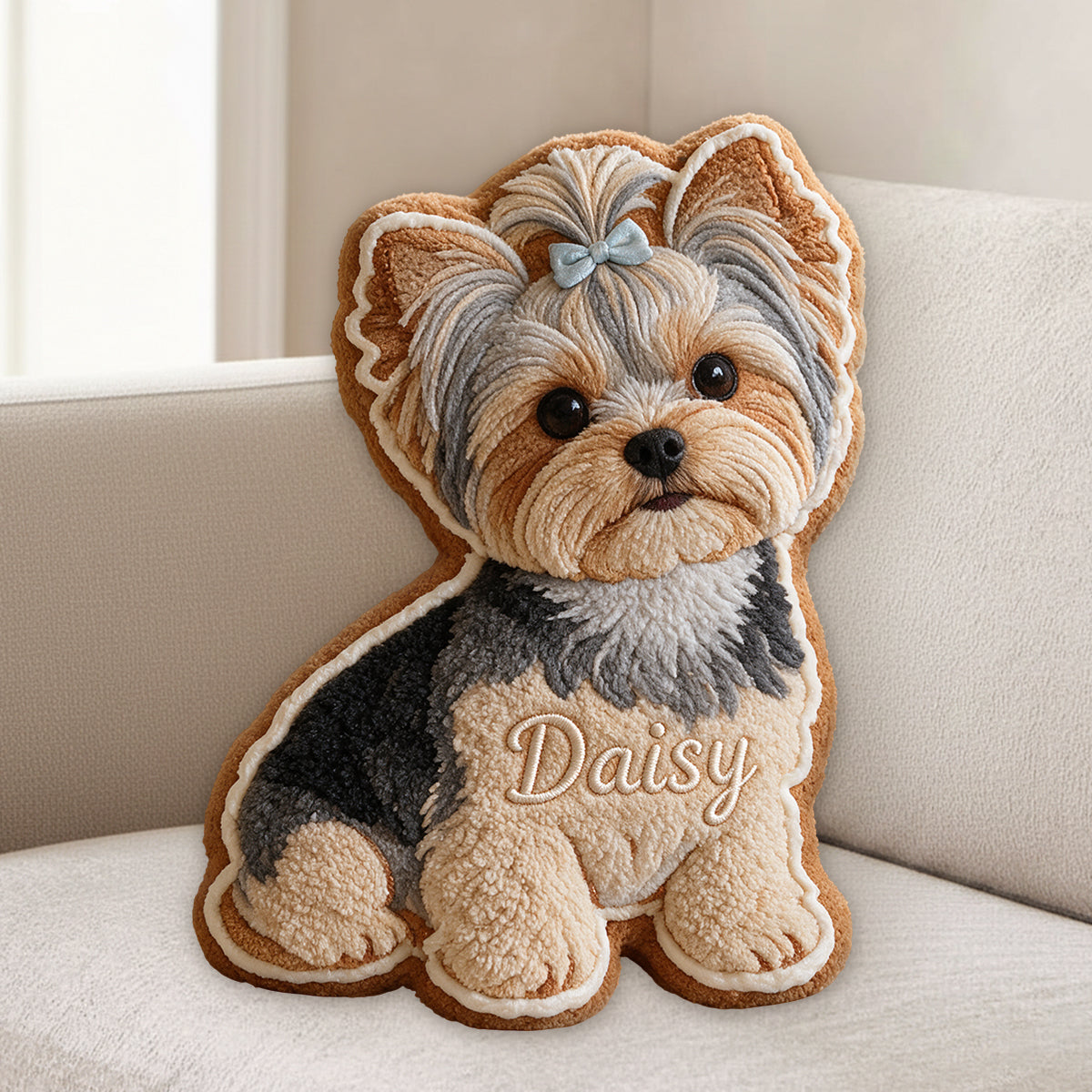 Coussin en Fausse Fourrure Personnalisé - Bonhomme en Pain d'Épice