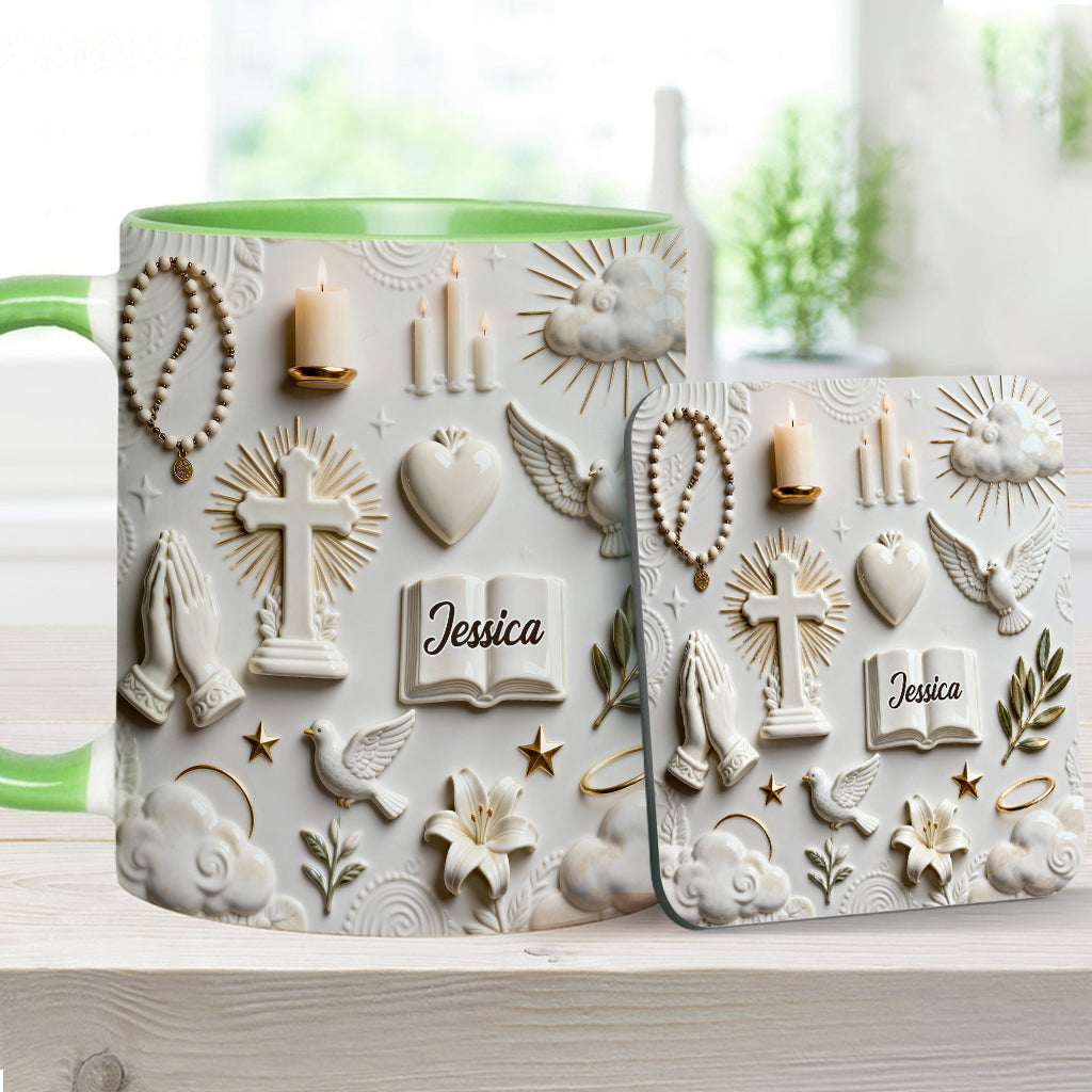 Glaube statt Angst – Personalisierte Tasse und Untersetzer mit christlichem Motiv