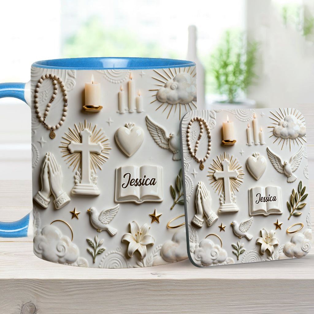 Glaube statt Angst – Personalisierte Tasse und Untersetzer mit christlichem Motiv