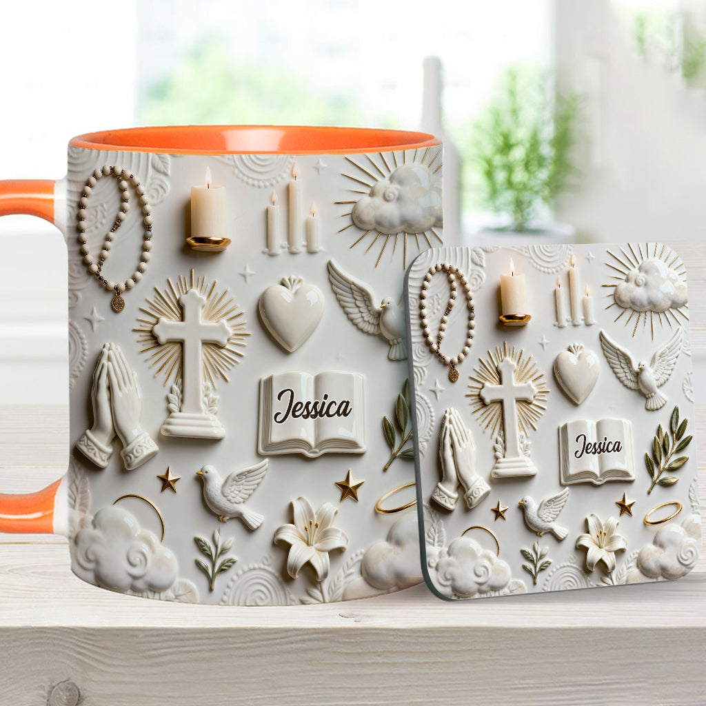 Glaube statt Angst – Personalisierte Tasse und Untersetzer mit christlichem Motiv