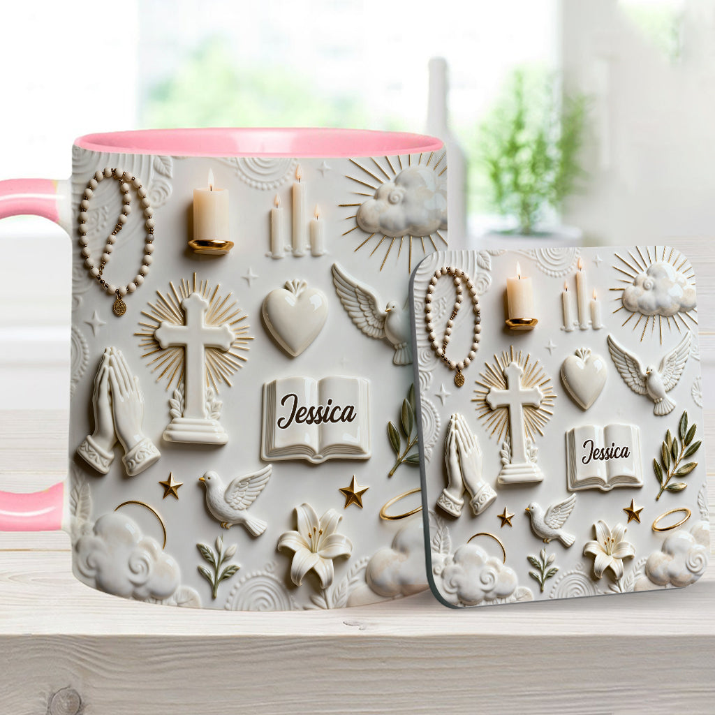 Glaube statt Angst – Personalisierte Tasse und Untersetzer mit christlichem Motiv