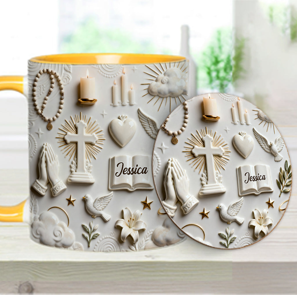 Glaube statt Angst – Personalisierte Tasse und Untersetzer mit christlichem Motiv