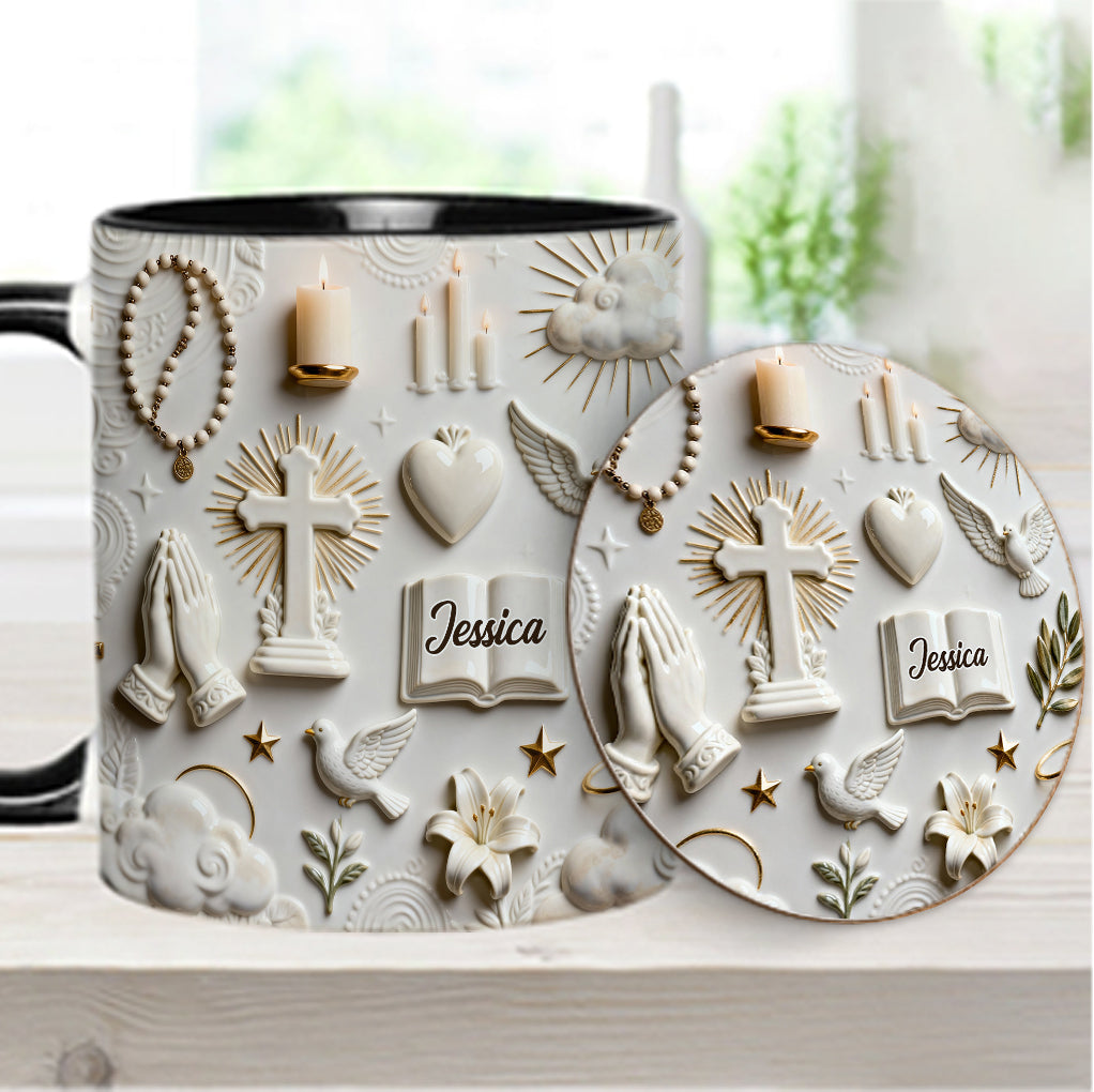 Glaube statt Angst – Personalisierte Tasse und Untersetzer mit christlichem Motiv