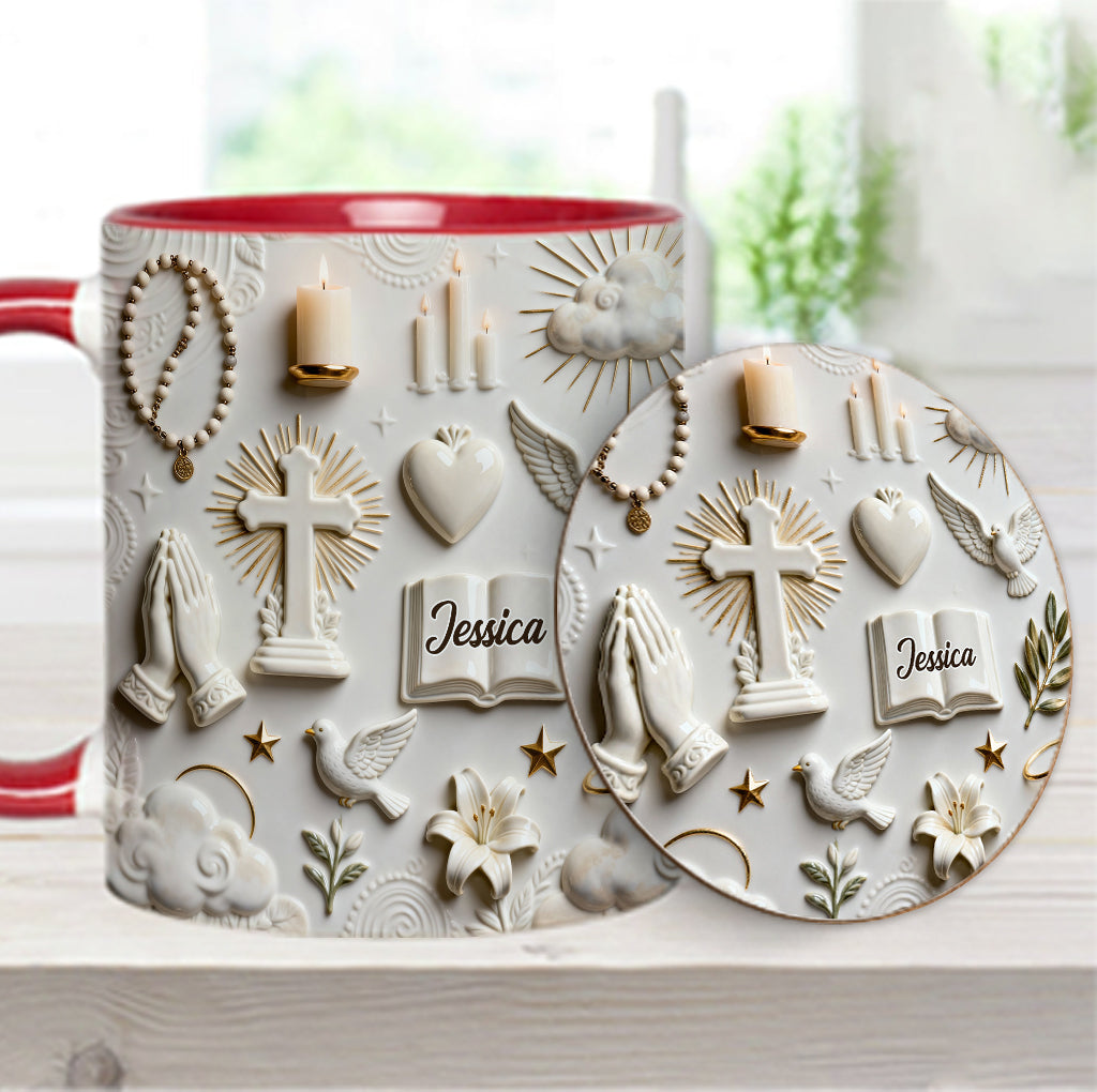 Glaube statt Angst – Personalisierte Tasse und Untersetzer mit christlichem Motiv
