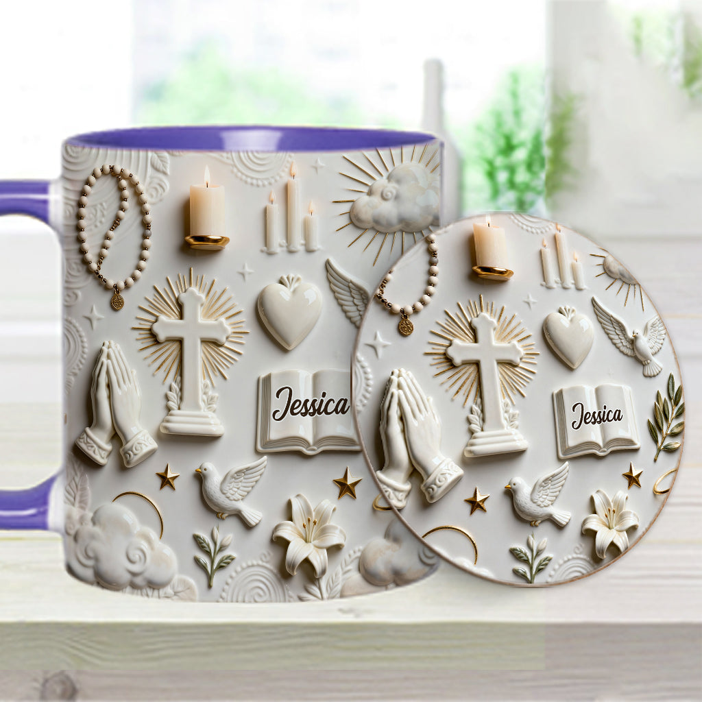 Glaube statt Angst – Personalisierte Tasse und Untersetzer mit christlichem Motiv