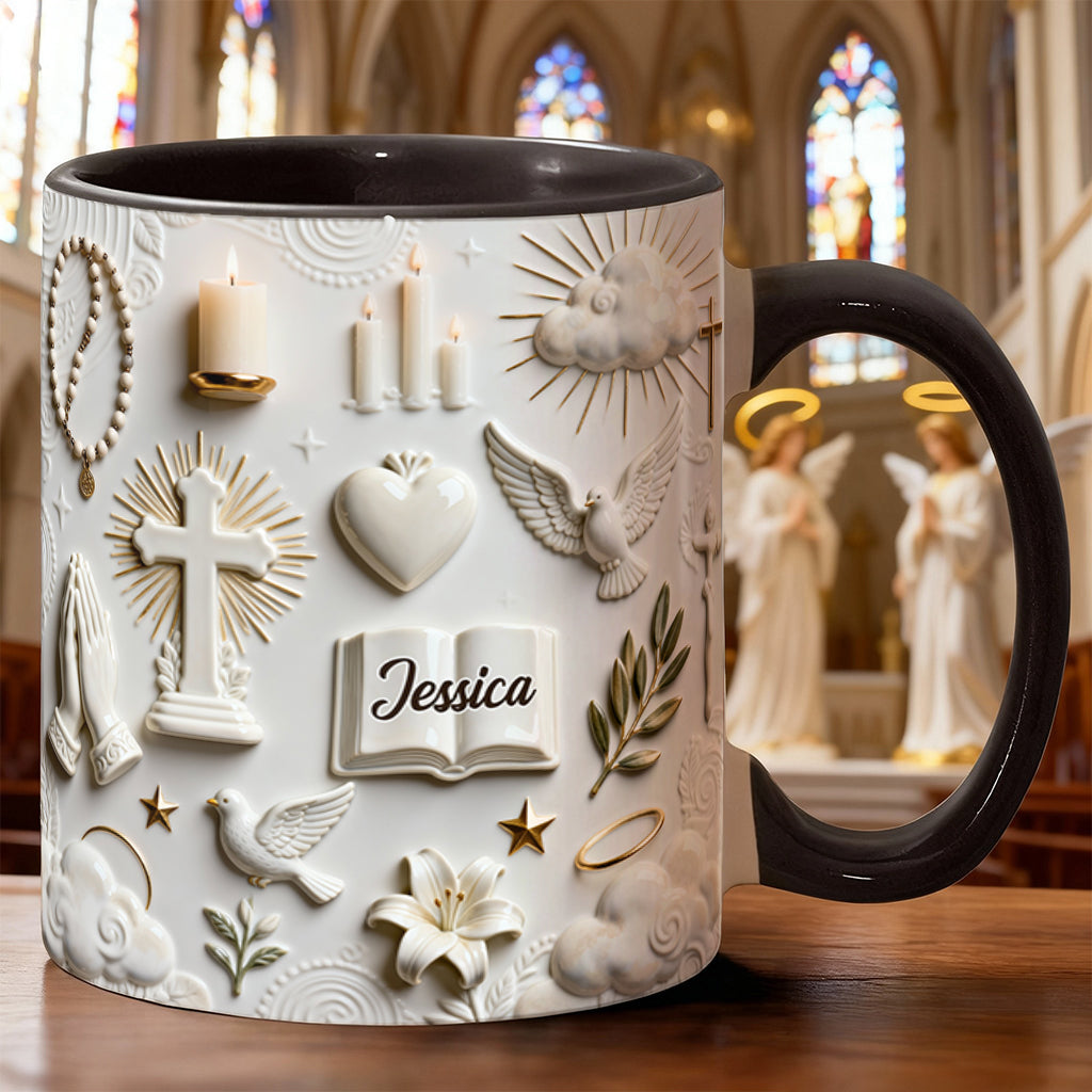 Glaube statt Angst – Personalisierte Tasse und Untersetzer mit christlichem Motiv