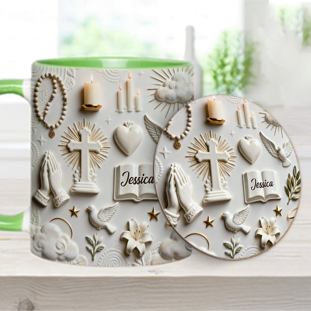 Glaube statt Angst – Personalisierte Tasse und Untersetzer mit christlichem Motiv