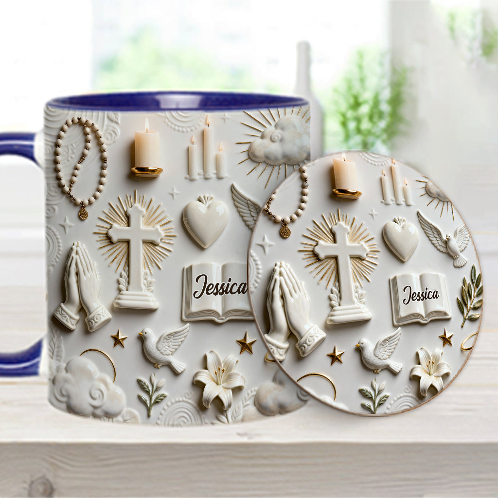 Glaube statt Angst – Personalisierte Tasse und Untersetzer mit christlichem Motiv