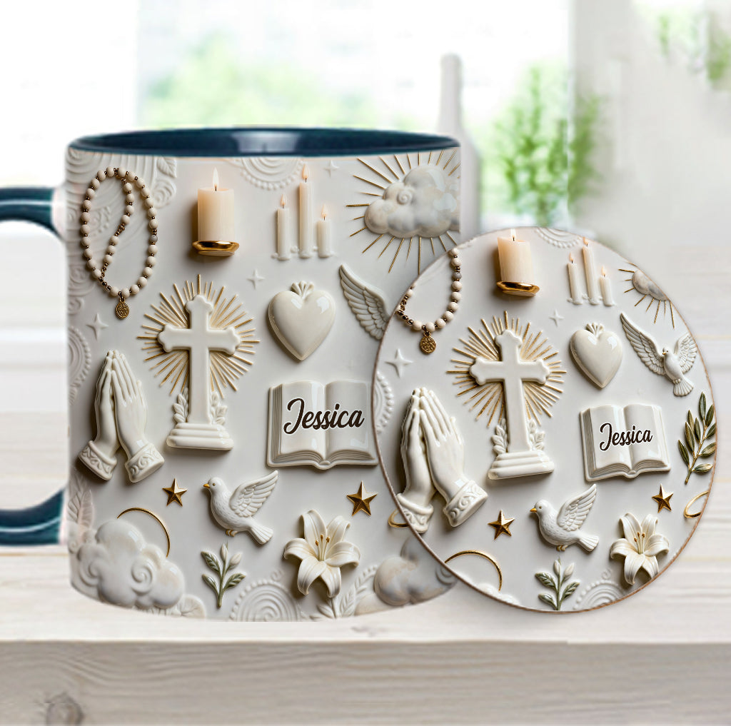 Glaube statt Angst – Personalisierte Tasse und Untersetzer mit christlichem Motiv