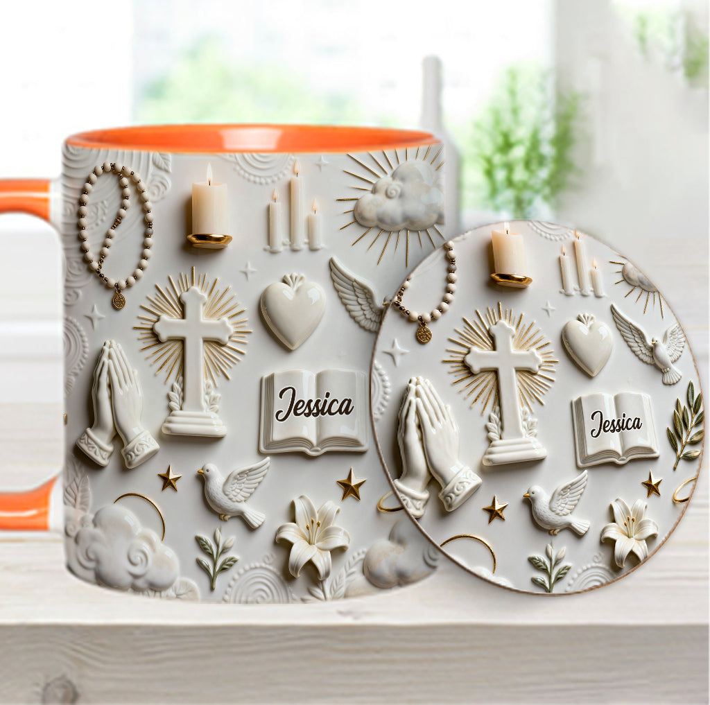 Glaube statt Angst – Personalisierte Tasse und Untersetzer mit christlichem Motiv