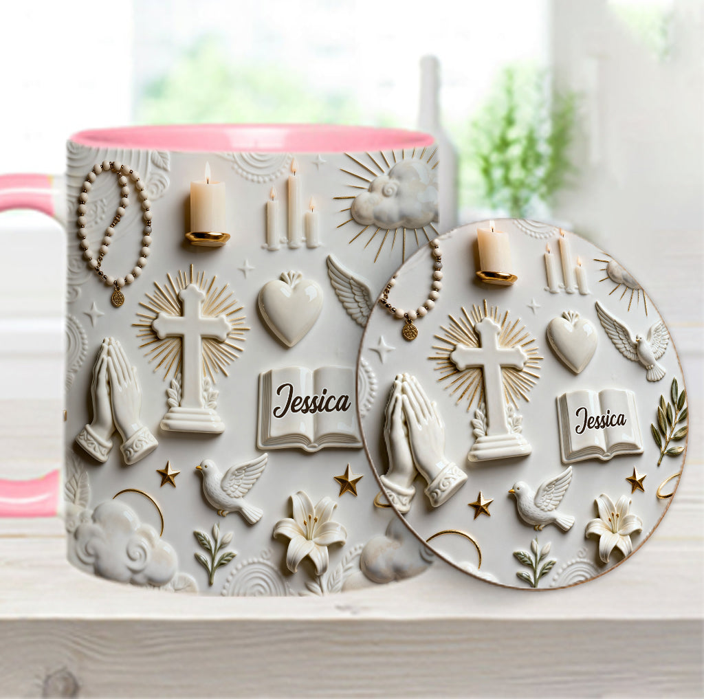 Glaube statt Angst – Personalisierte Tasse und Untersetzer mit christlichem Motiv