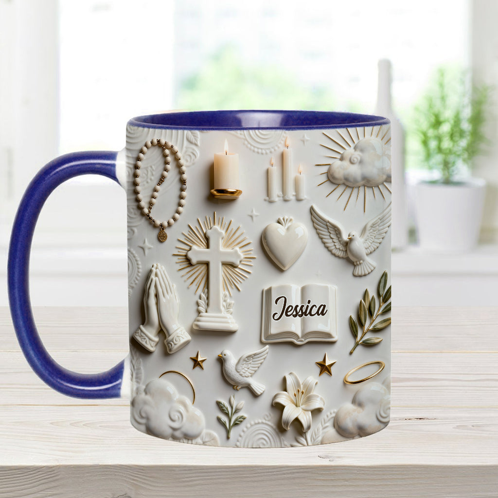 Glaube statt Angst – Personalisierte Tasse und Untersetzer mit christlichem Motiv
