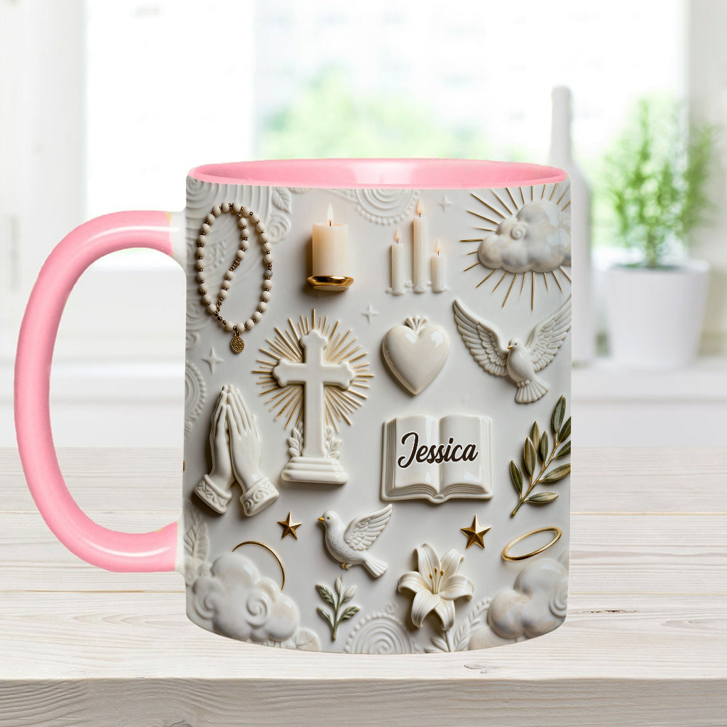 Glaube statt Angst – Personalisierte Tasse und Untersetzer mit christlichem Motiv