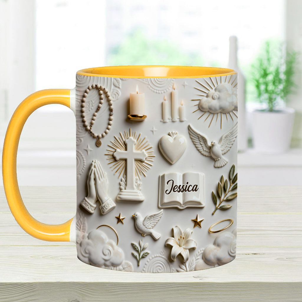 Glaube statt Angst – Personalisierte Tasse und Untersetzer mit christlichem Motiv
